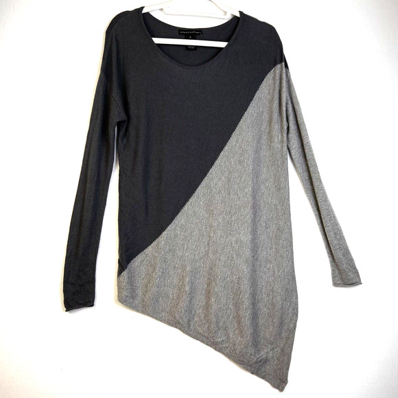 Grace Elements Tunic Women's Medium Black Gray Hi Low Hem Knit Top Sweater Work - Picture 1 of 7